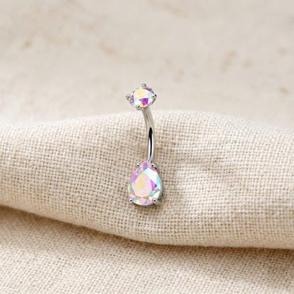 Surgical Steel Prong Teardrop CZ Belly Ring 14G