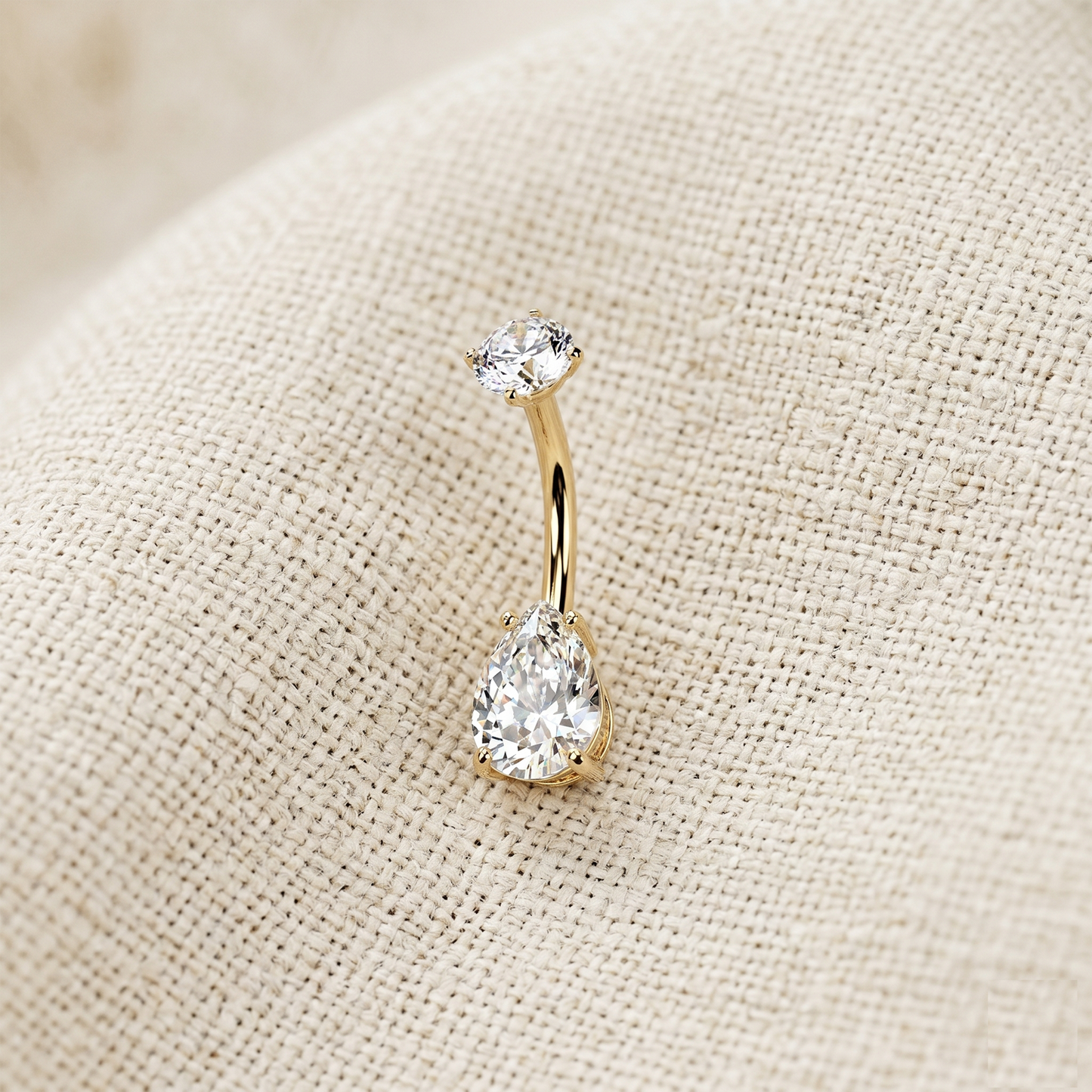 Surgical Steel Prong Teardrop CZ Belly Ring 14G
