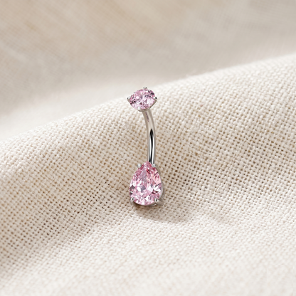 Surgical Steel Prong Teardrop CZ Belly Ring 14G