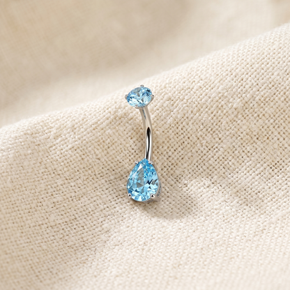 Surgical Steel Prong Teardrop CZ Belly Ring 14G