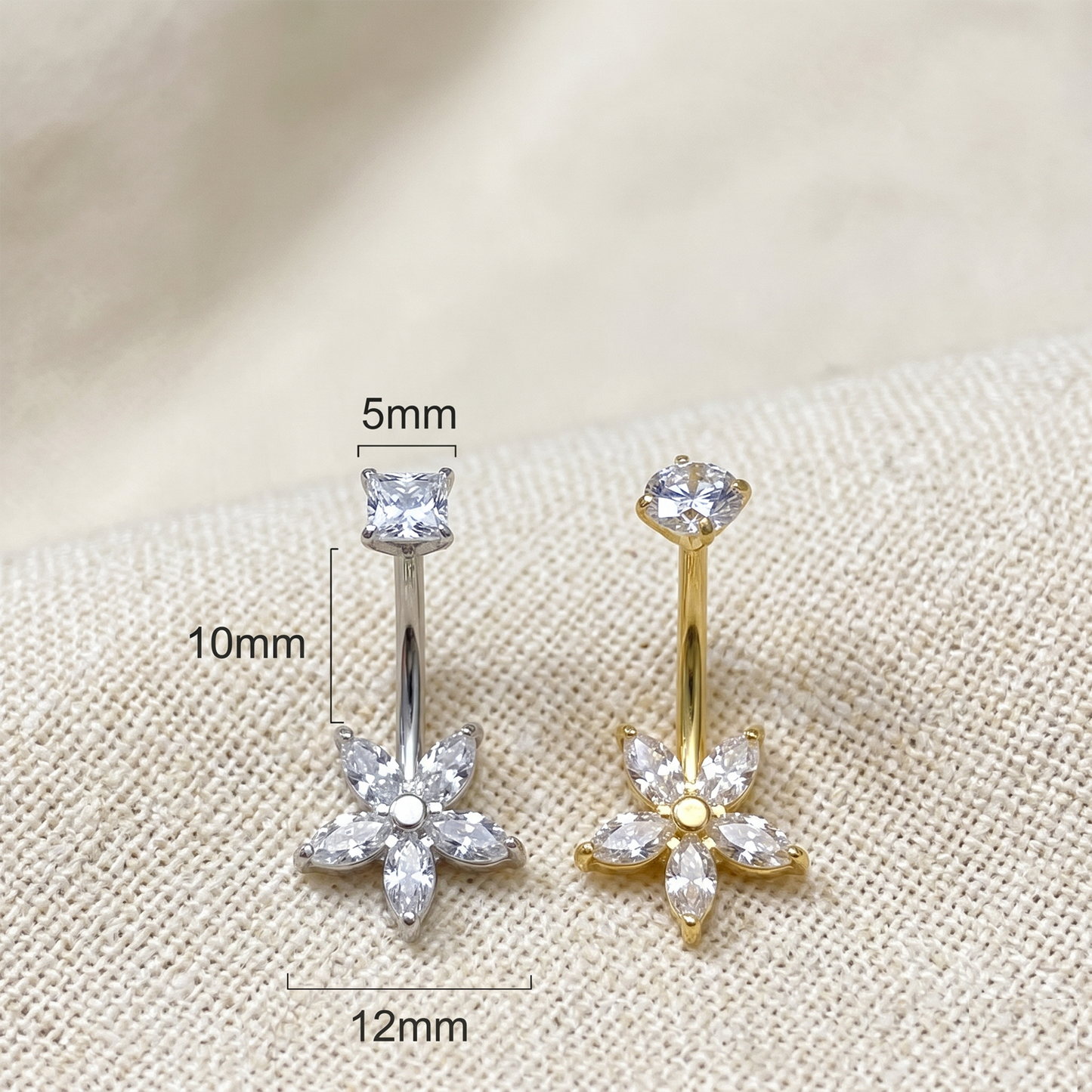 Surgical Steel Marquise CZ Flower Belly Ring 14G