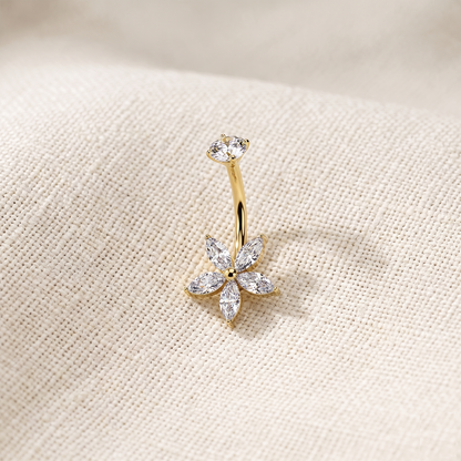 Surgical Steel Marquise CZ Flower Belly Ring 14G