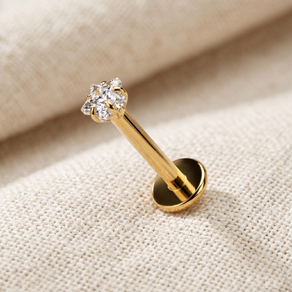 Titanium Threaded Star Prong CZ Labret Stud 16G
