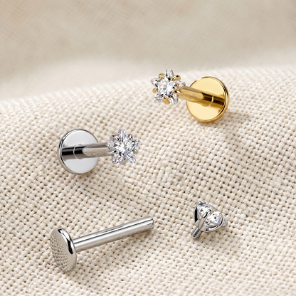 Titanium Threaded Star Prong CZ Labret Stud 16G