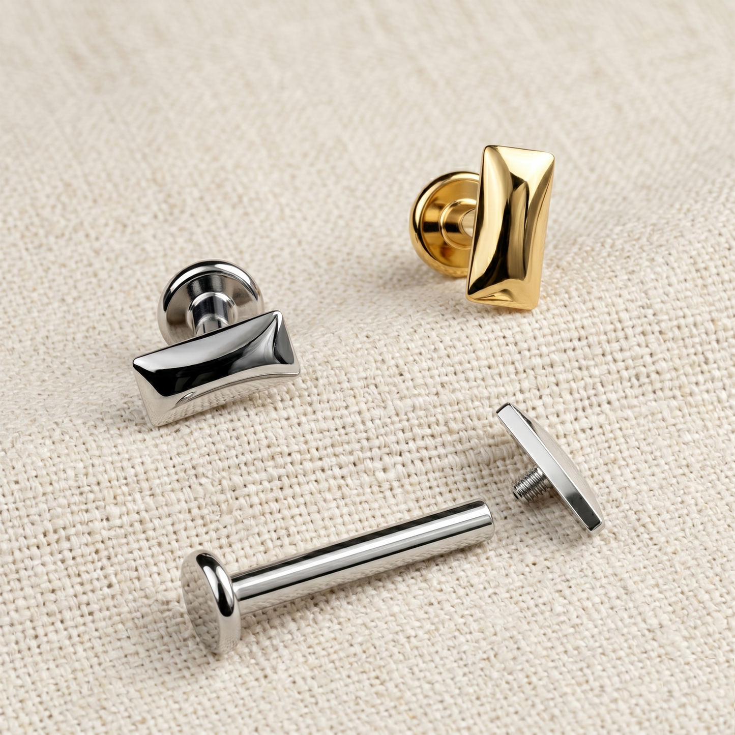 Titanium Threaded Rectangle Labret Stud 16G