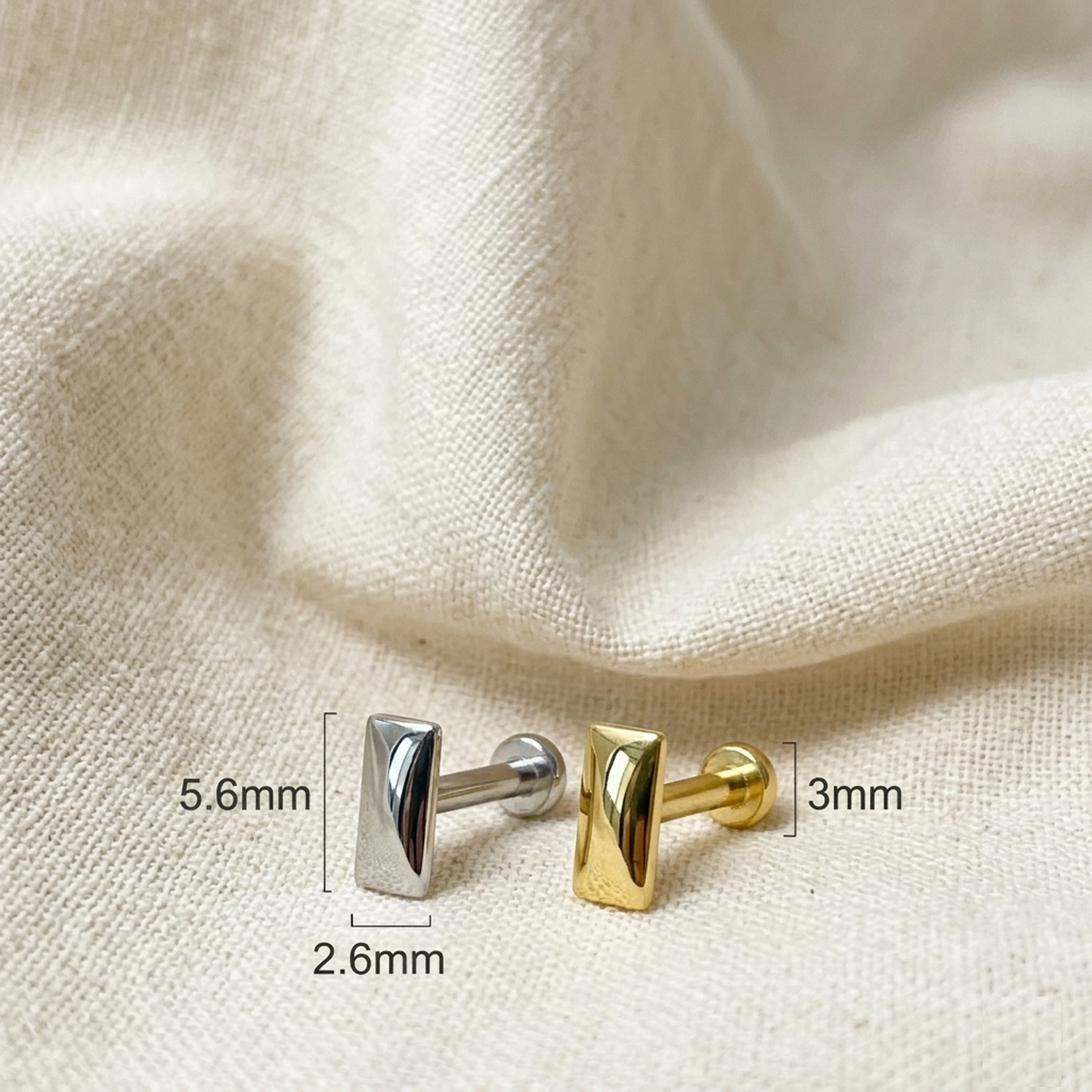 Titanium Threaded Rectangle Labret Stud 16G