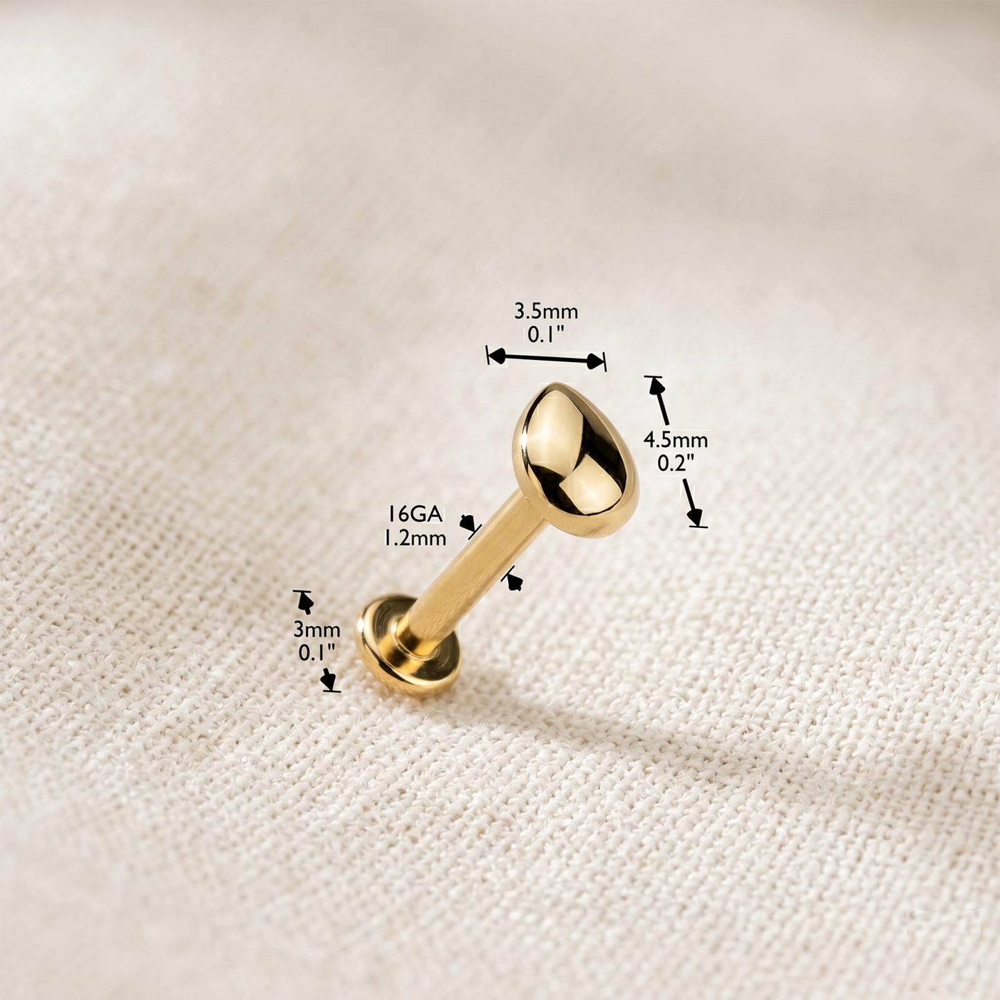 Titanium Internally Threaded Teardrop Labret Stud 16G