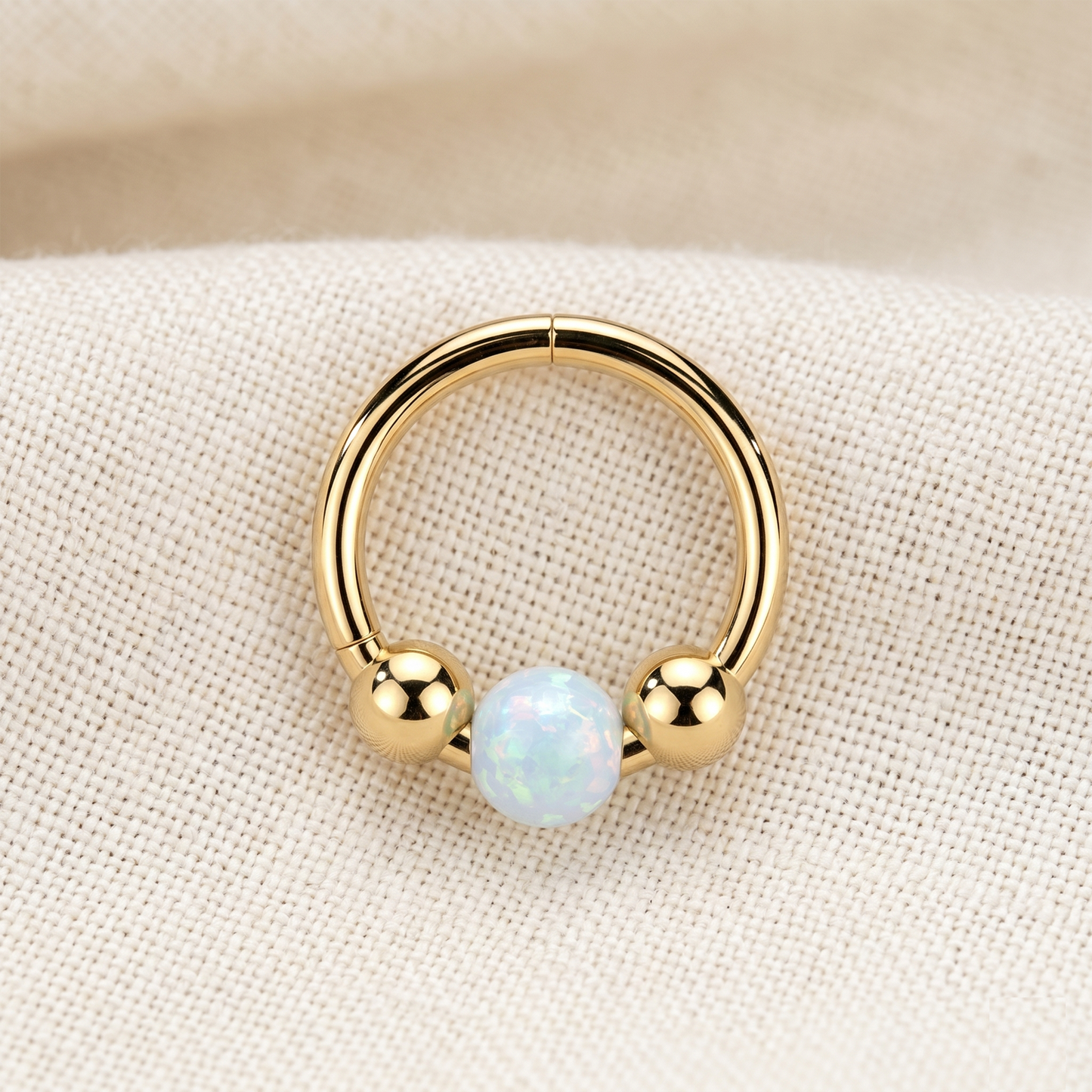 Surgical Steel Opal Ball Hinged Segment Hoop Ring 18G