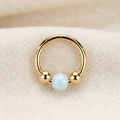 Surgical Steel Opal Ball Hinged Segment Hoop Ring 18G