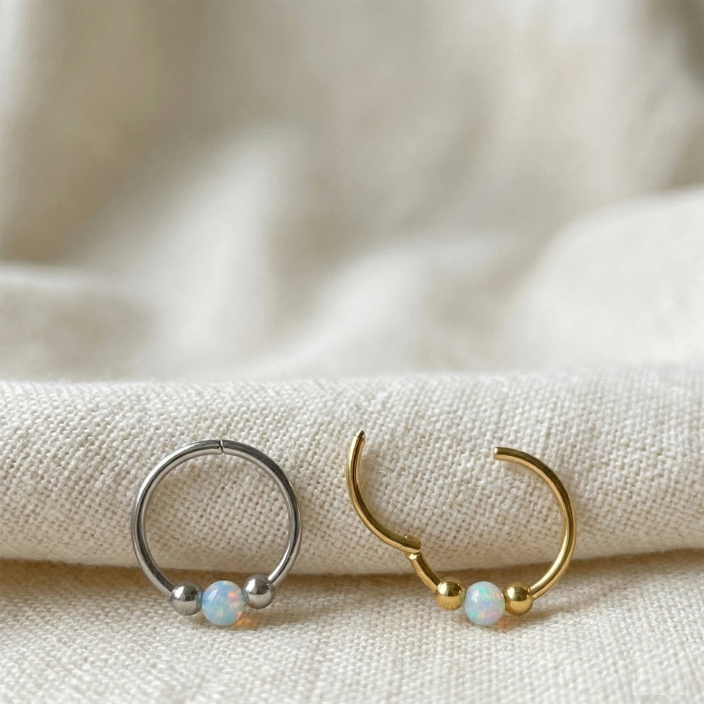 Surgical Steel Opal Ball Hinged Segment Hoop Ring 18G