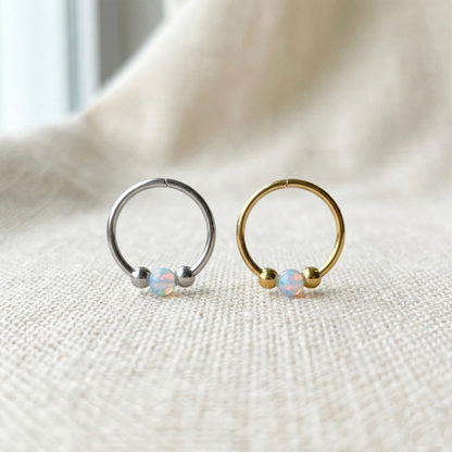 Surgical Steel Opal Ball Hinged Segment Hoop Ring 18G