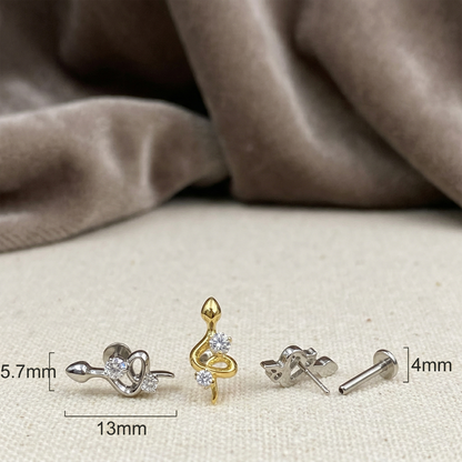 Titanium Threadless Snake CZ Labret Stud