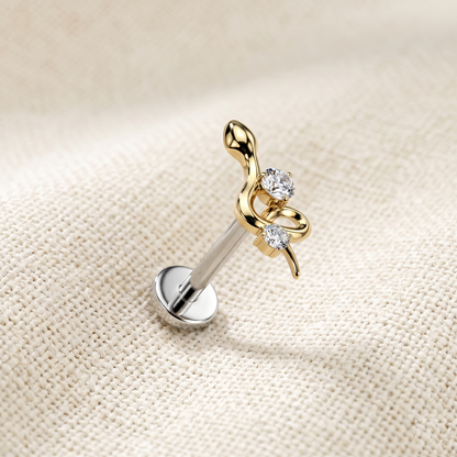 Titanium Threadless Snake CZ Labret Stud