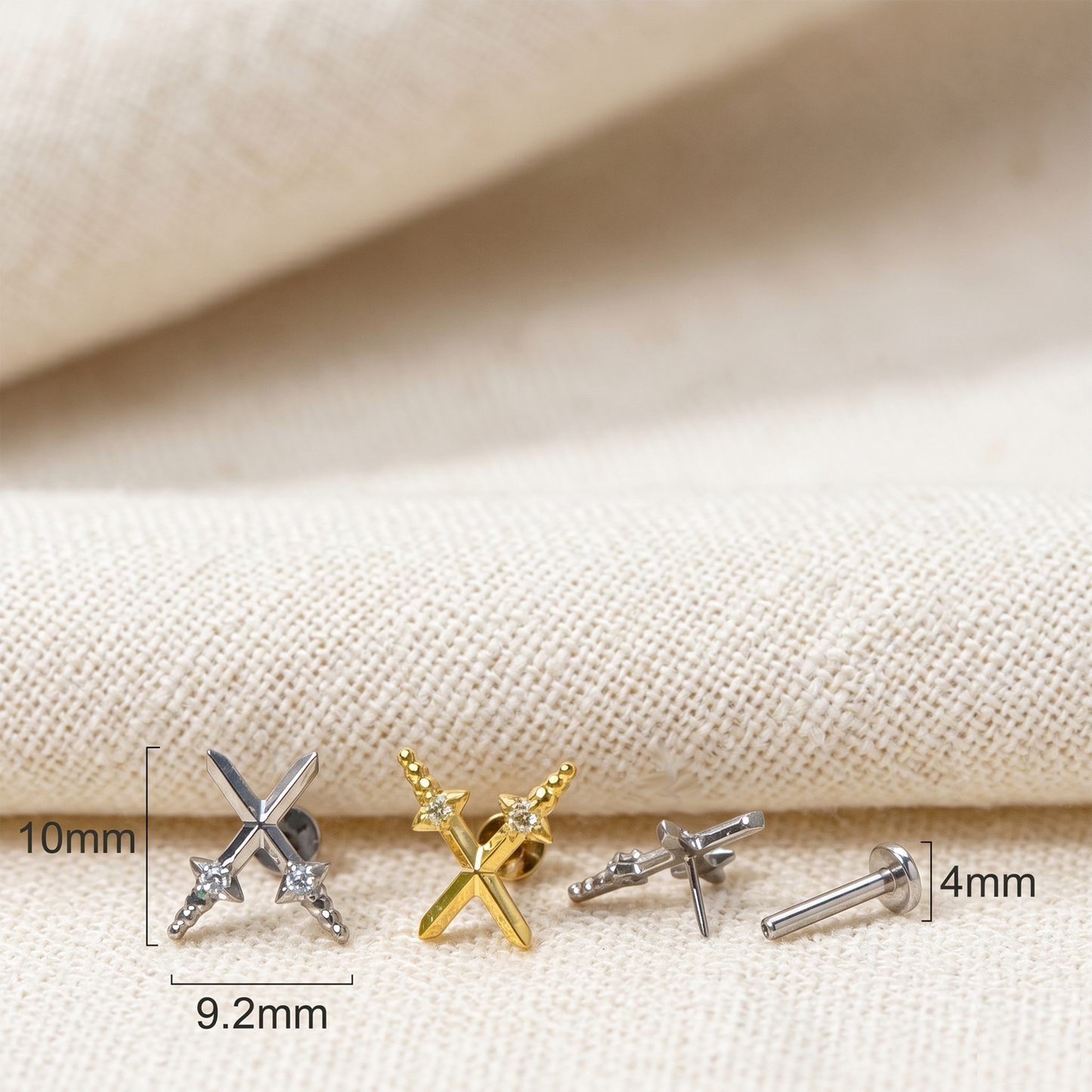Titanium Threadless Cross Sword CZ Stud