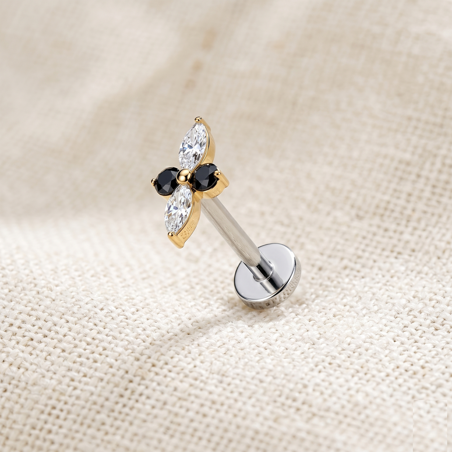 Titanium Threadless Marquise Round CZ Stud