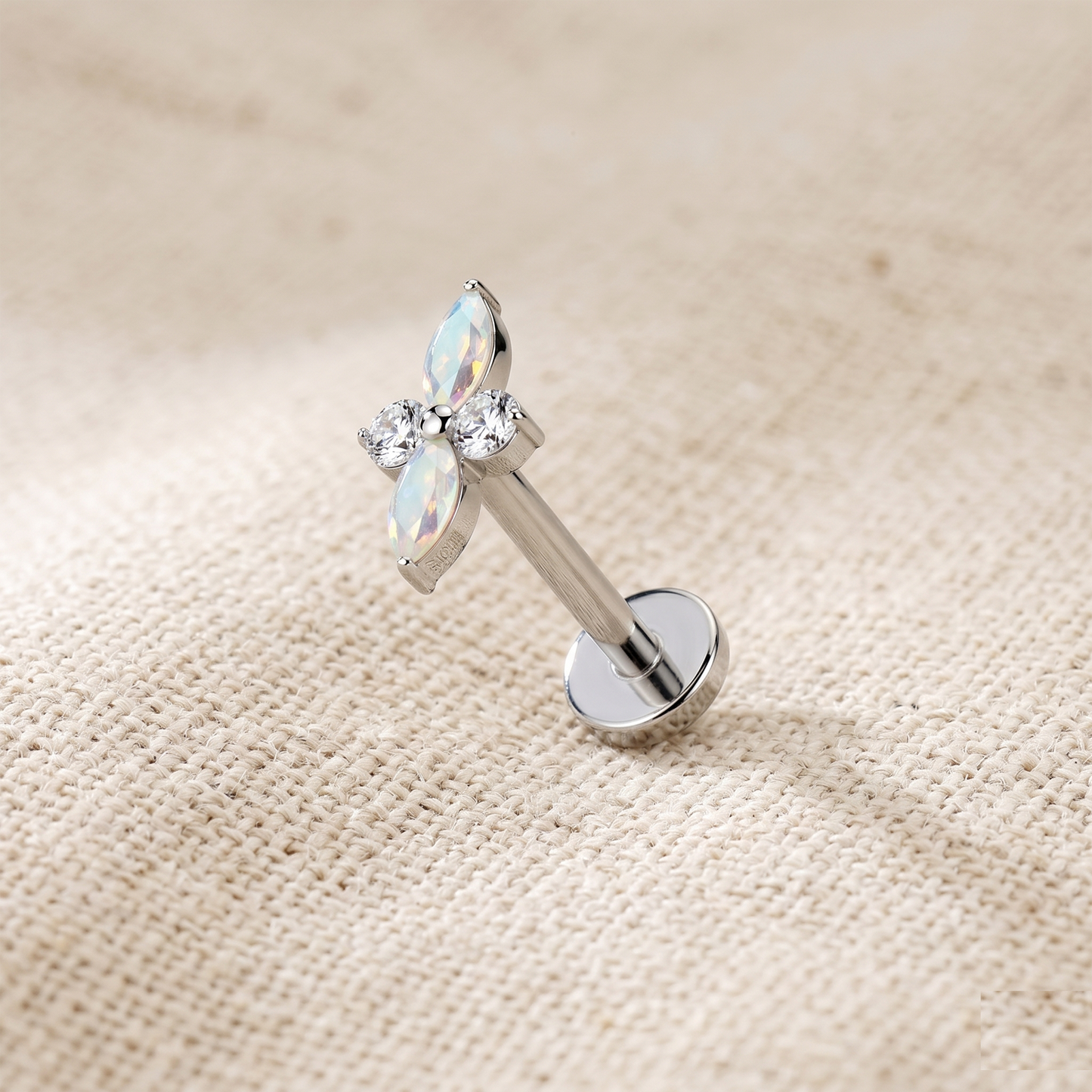 Titanium Threadless Marquise Round CZ Stud