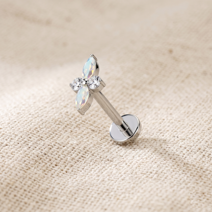 Titanium Threadless Marquise Round CZ Stud