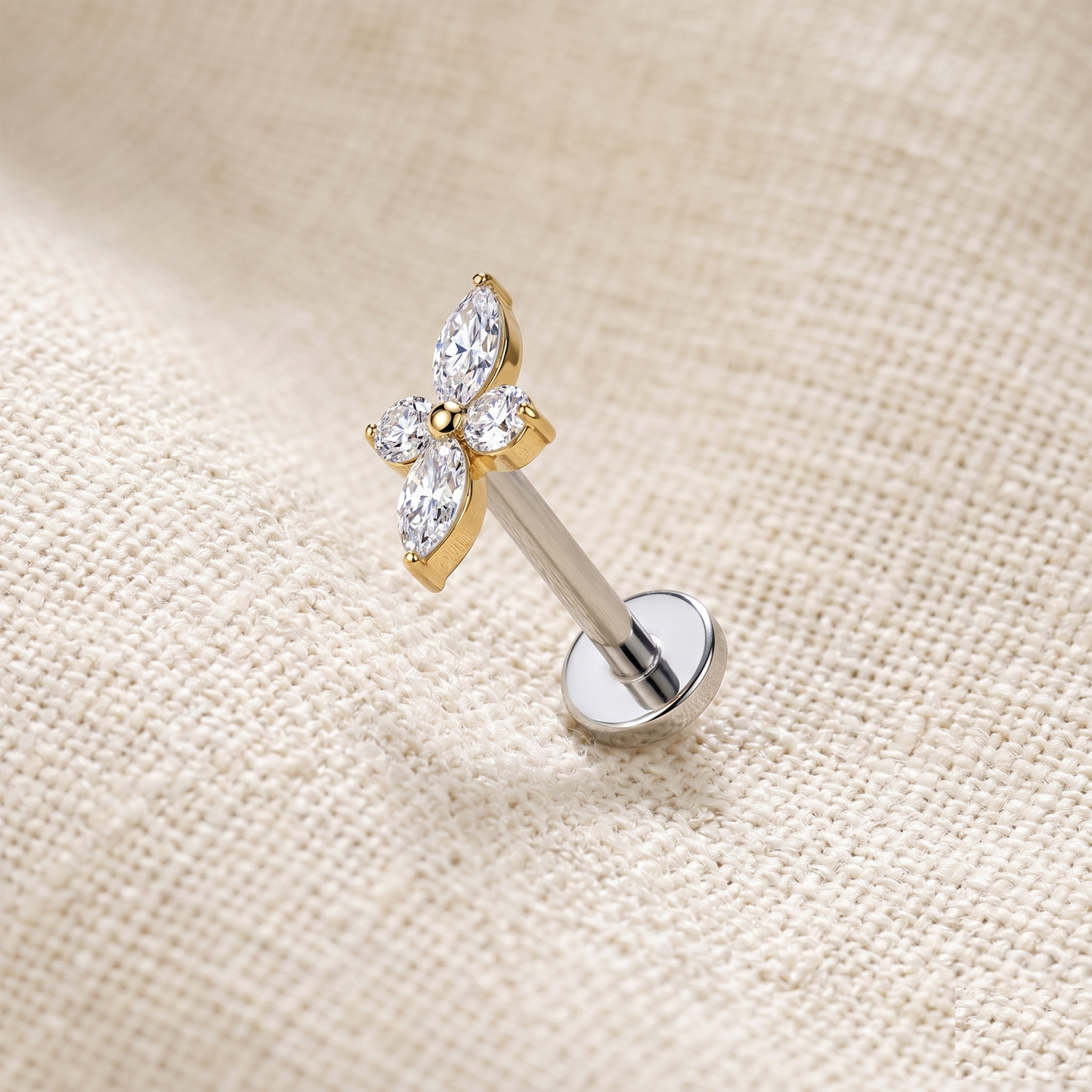 Titanium Threadless Marquise Round CZ Stud