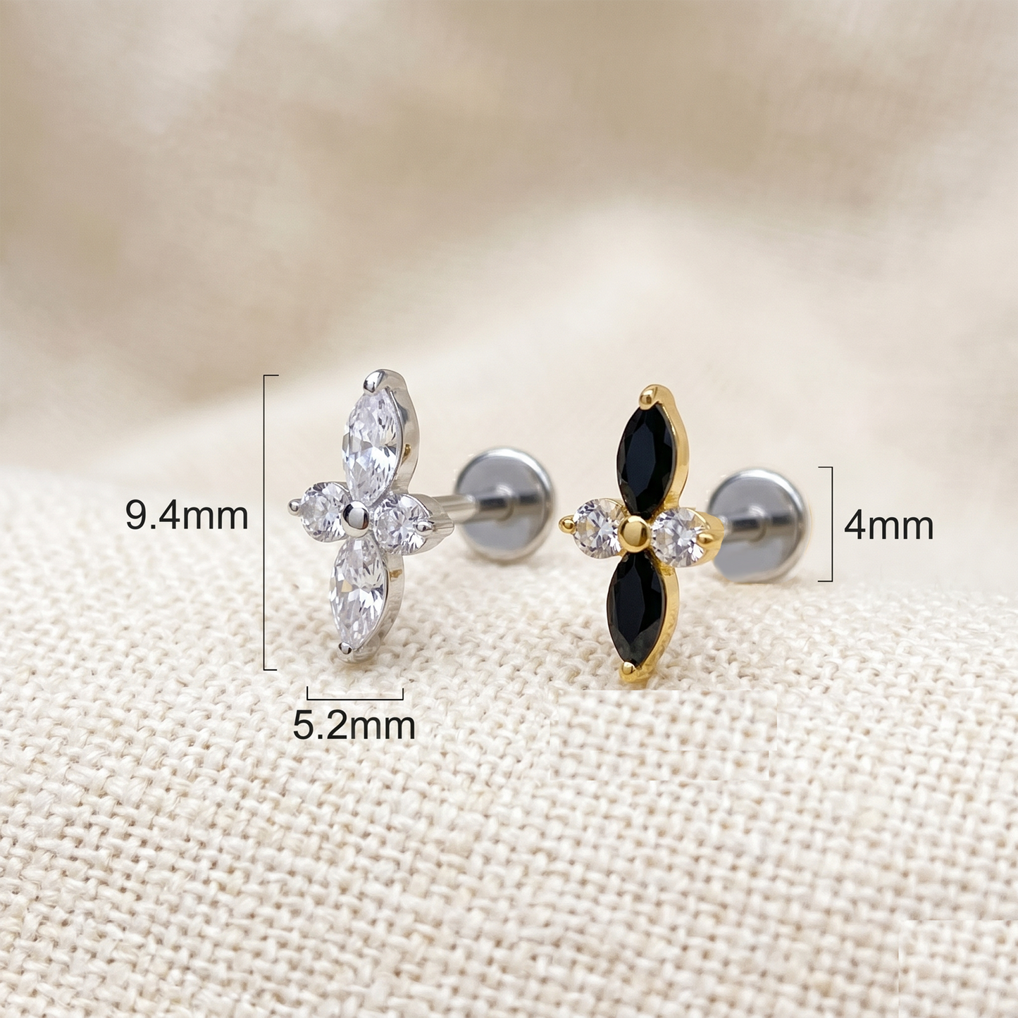 Titanium Threadless Marquise Round CZ Stud