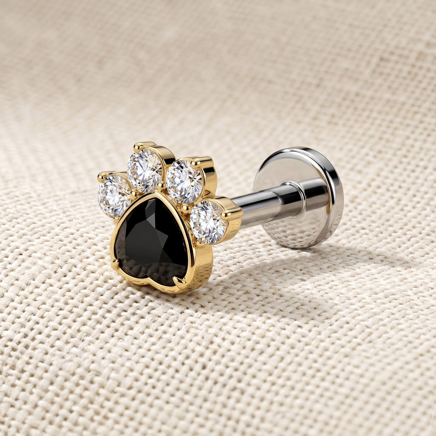 Titanium Threadless CZ Paw Top Stud