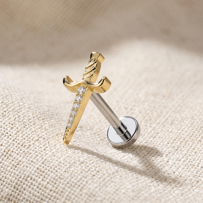Titanium Threadless Sword Dagger CZ Stud