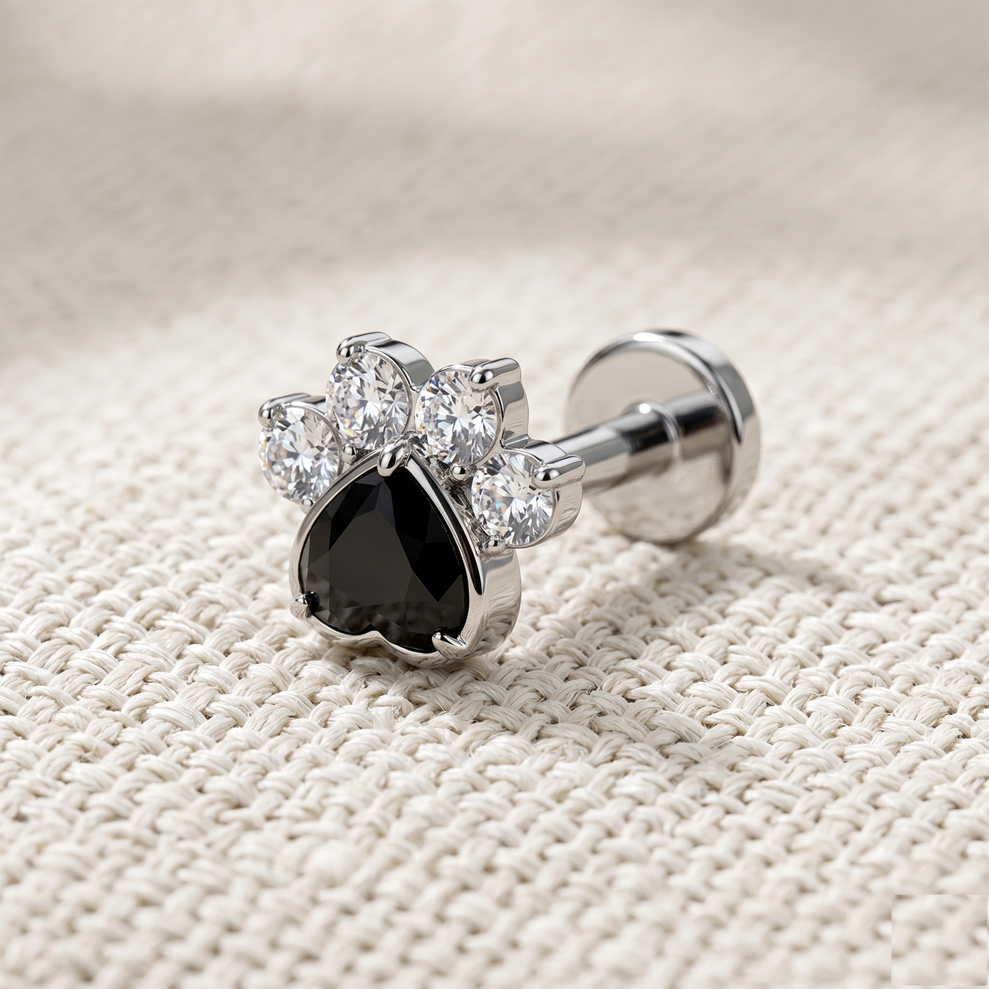 Titanium Threadless CZ Paw Top Stud