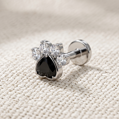 Titanium Threadless CZ Paw Top Stud