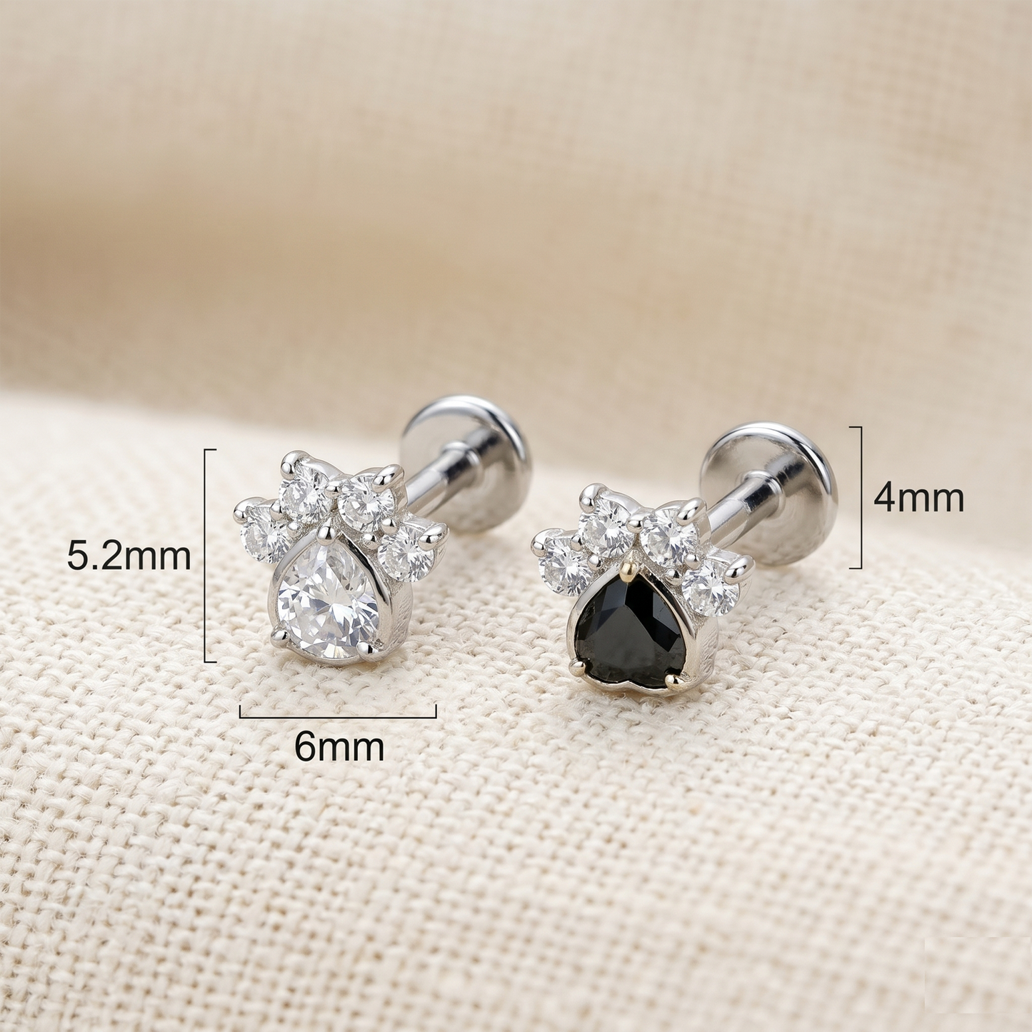 Titanium Threadless CZ Paw Top Stud