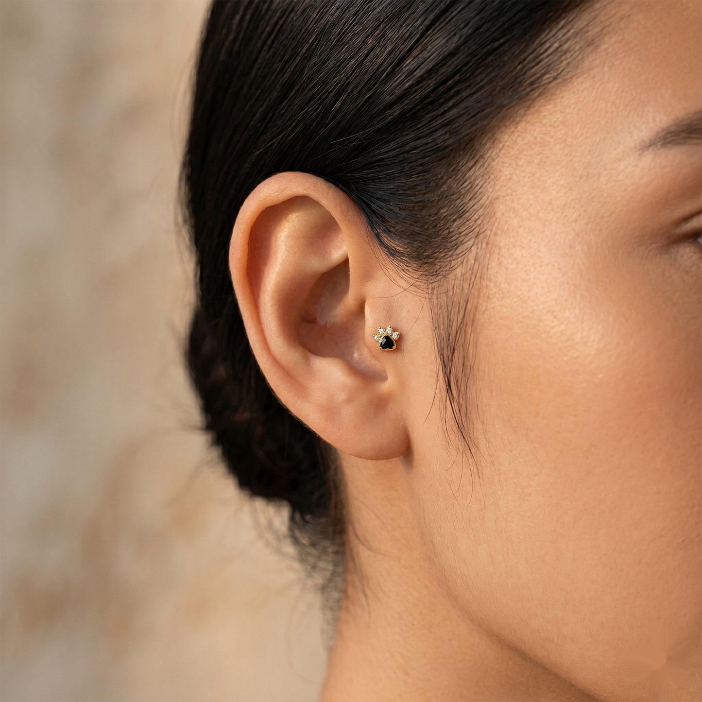 Titanium Threadless CZ Paw Top Stud