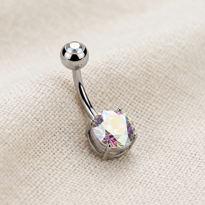 Titanium Round CZ Belly Button Ring 14G