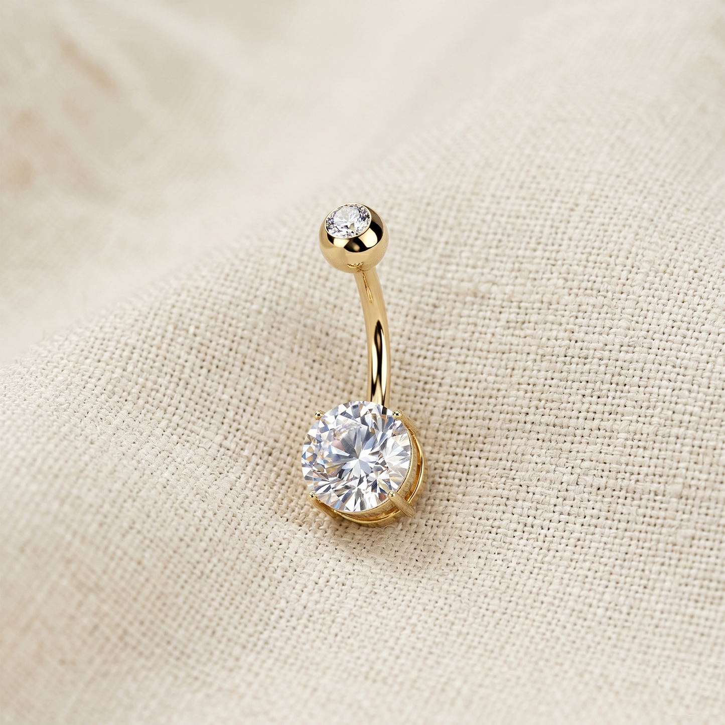 Titanium Round CZ Belly Button Ring 14G