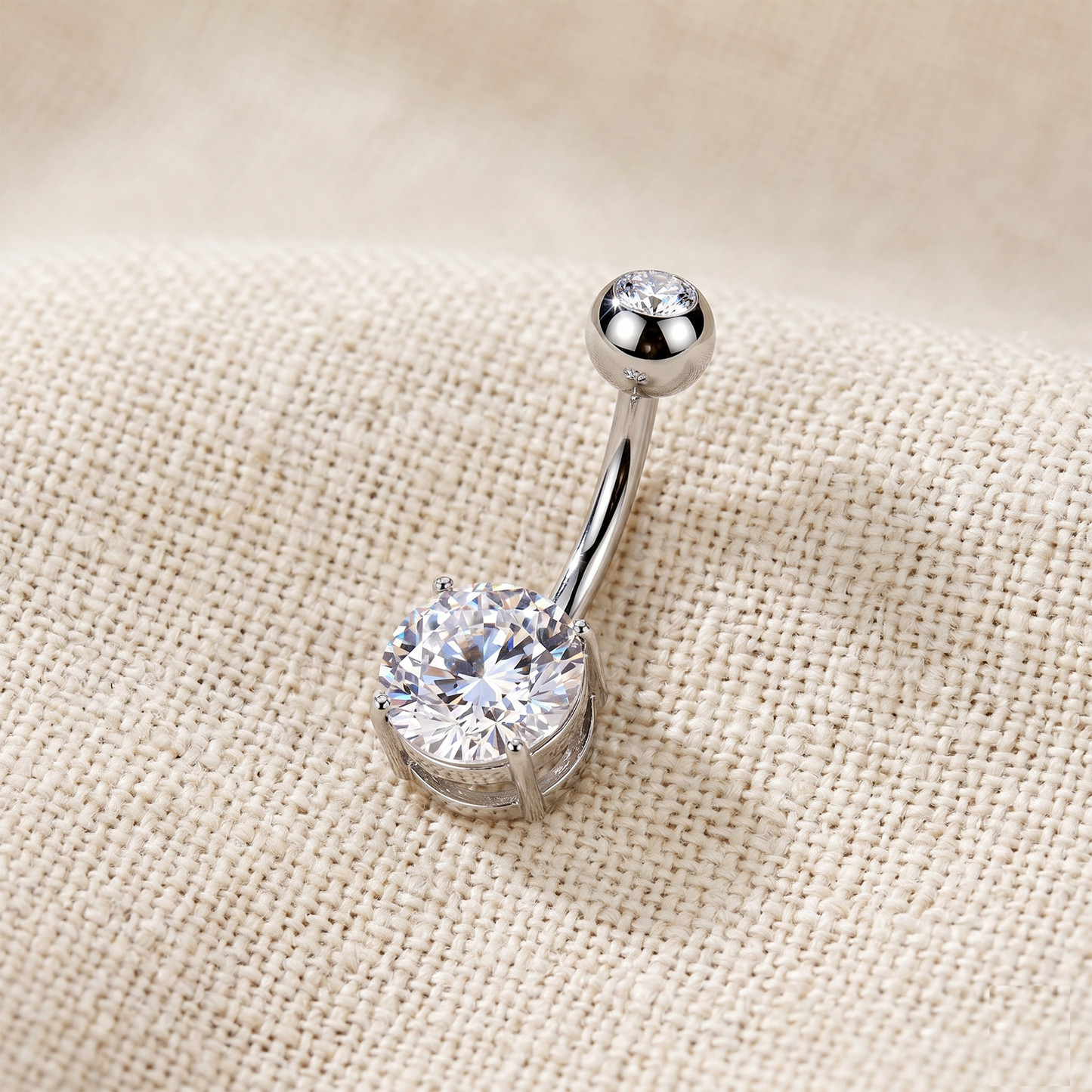 Titanium Round CZ Belly Button Ring 14G