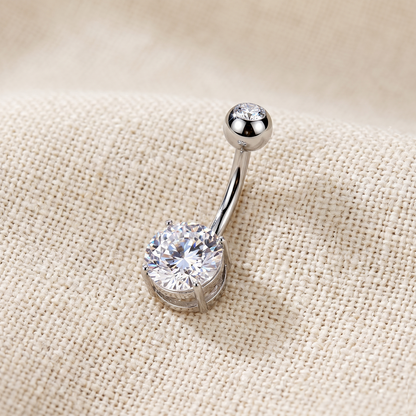 Titanium Round CZ Belly Button Ring 14G