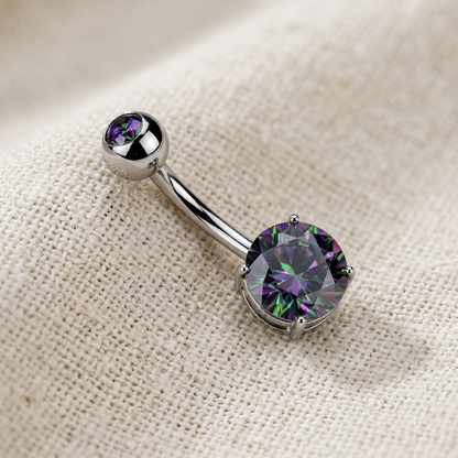 Titanium Round CZ Belly Button Ring 14G