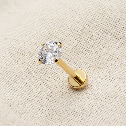 Gold Titanium Threadless Prong CZ Stud