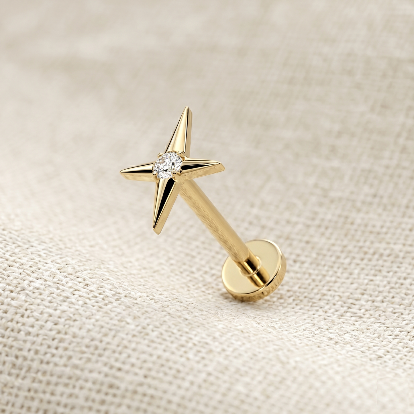 Titanium North Star Cross CZ Threadless Stud
