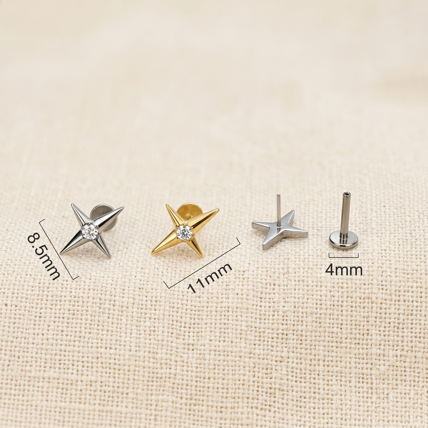 Titanium North Star Cross CZ Threadless Stud