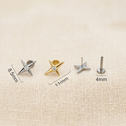 Titanium North Star Cross CZ Threadless Stud