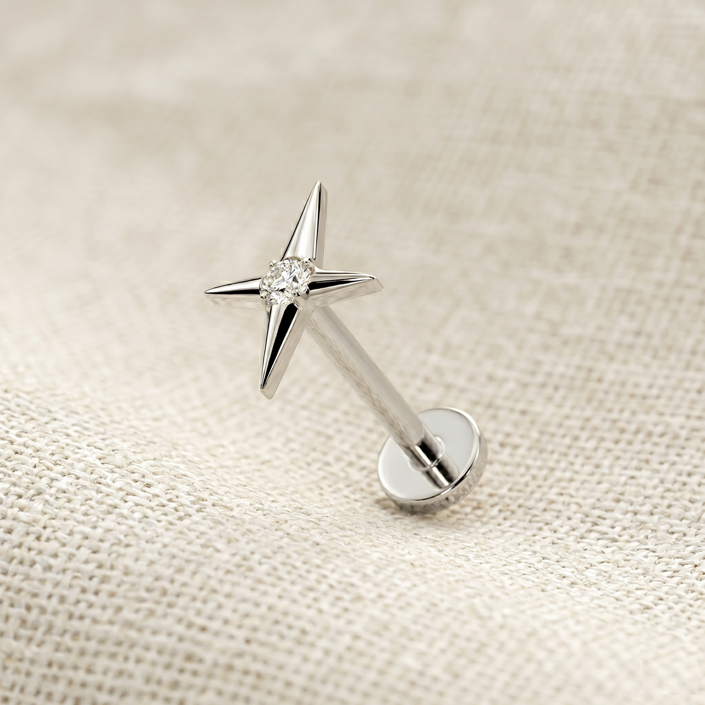 Titanium North Star Cross CZ Threadless Stud