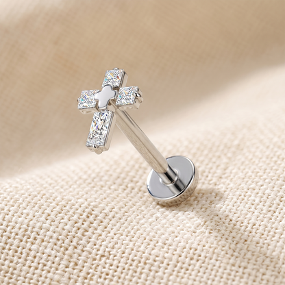 Titanium Threadless CZ Cross Top Stud
