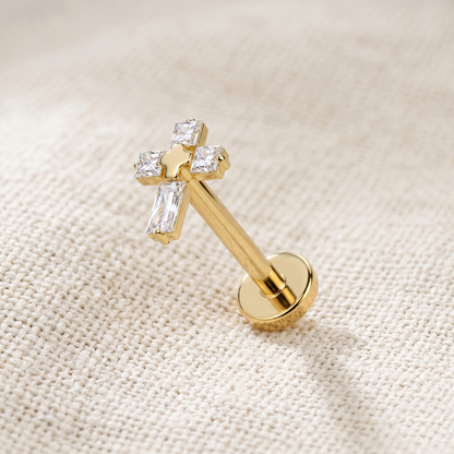 Titanium Threadless CZ Cross Top Stud