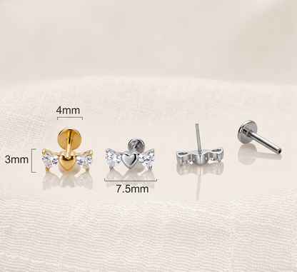 Titanium Triple Heart CZ Threadless Stud