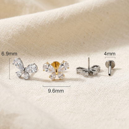 Titanium Large CZ Butterfly Threadless Stud