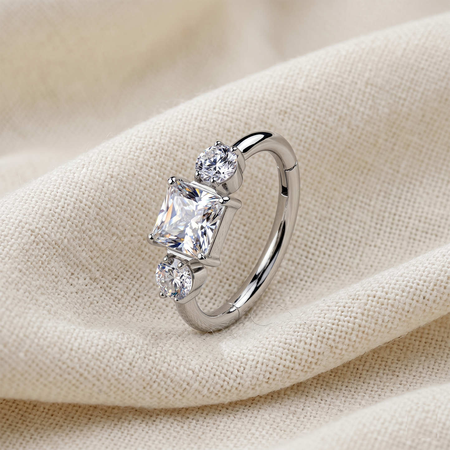 Titanium Square and Round CZ Hinged Hoop 16G 18G