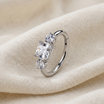 Titanium Square and Round CZ Hinged Hoop 16G 18G