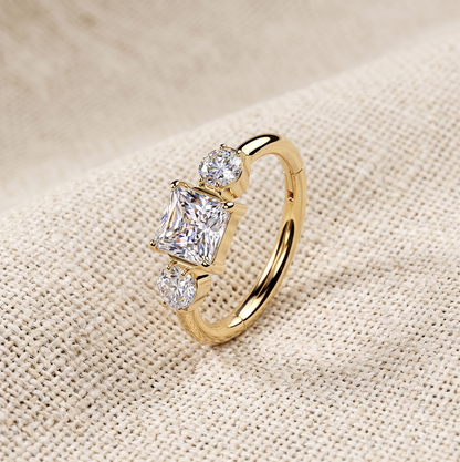 Titanium Square and Round CZ Hinged Hoop 16G 18G