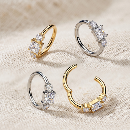 Titanium Square and Round CZ Hinged Hoop 16G 18G