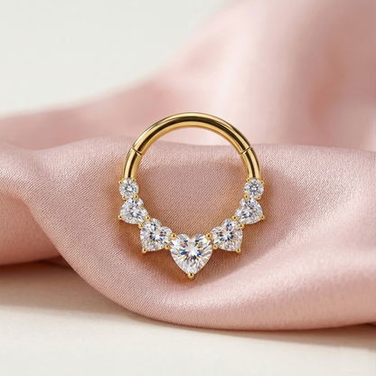 Titanium Heart CZ Hinged Segment Hoop 16G