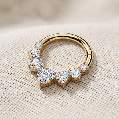 Titanium Heart CZ Hinged Segment Hoop 16G