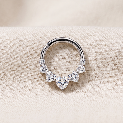 Titanium Heart CZ Hinged Segment Hoop 16G